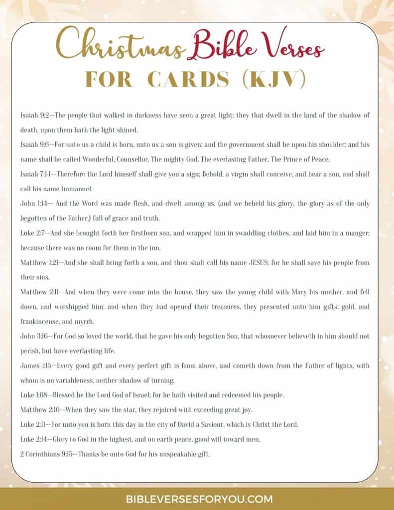 Christmas Bible Verses For Cards in KJV versions