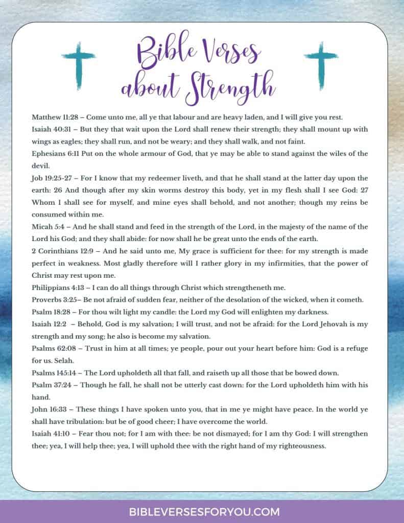 Grab this FREE 15 Bible Verses about Strength list in PDF file format. 